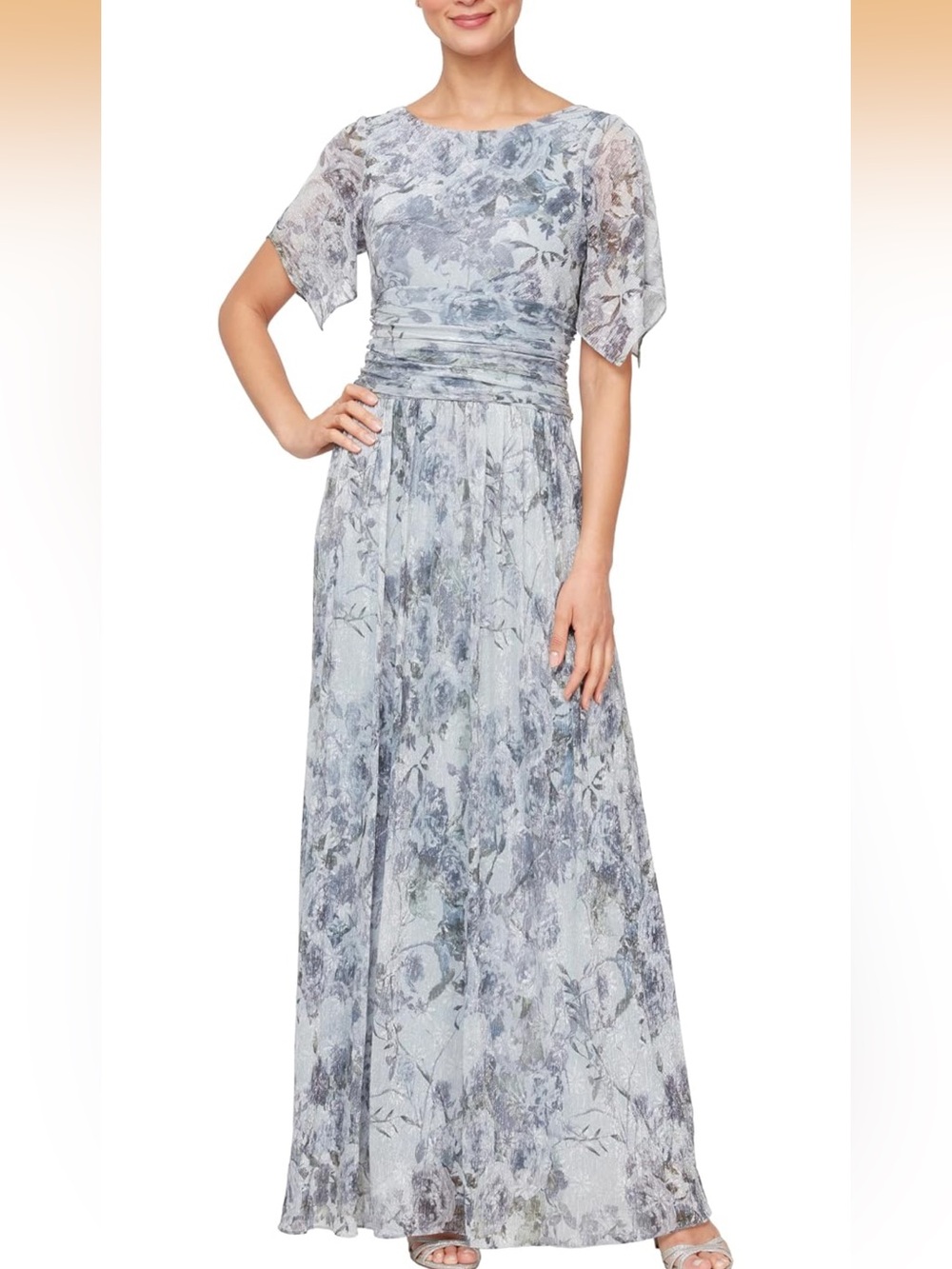 SLNY Multicolored metallic Floral Maxi Dress Size 6